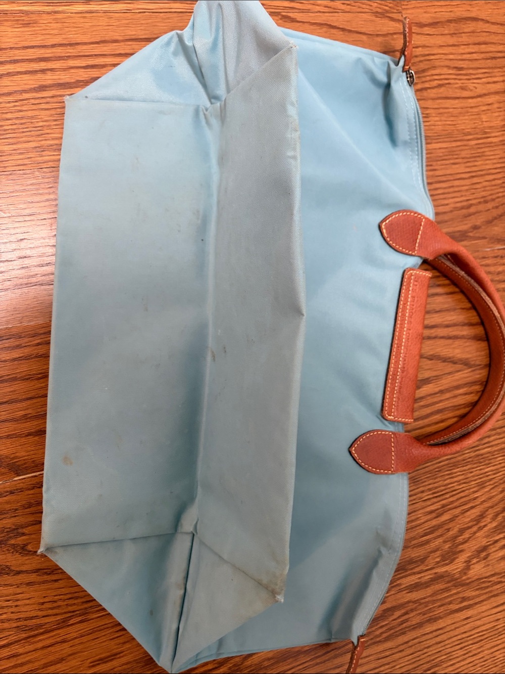 Longchamp Style Teal Tote with Brown Leather Trim - Picture 5 of 6
